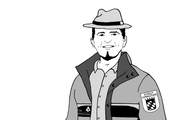 Zeichnung eines Forstbeamten mit Uniform und Hut (© Nicole Maushake)