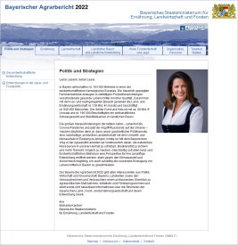 Scrennshot der Startseite des Agrarberichts 2022 mit Bild der Ministerin Michaela Kaniber
