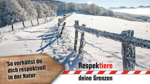 Winterlandschaft, darüber der Schriftzug: So verhältst du dich respektvoll in der Natur: Respektiere deine Grenzen