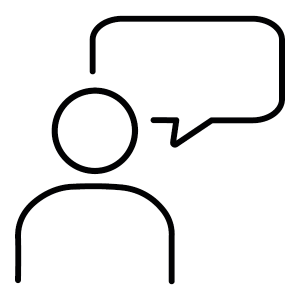 Grafische Darstellung einer Person mit Sprechblase