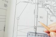 Hand auf einem Bauplan