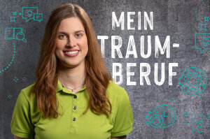 Porträtbild einer jungen Frau vor Schriftzug "Mein Traumberuf" (Foto: Matthias Merz/KoHW)