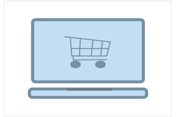 Ein gezeichneter Laptop mit einem Einkaufswagen-Icon