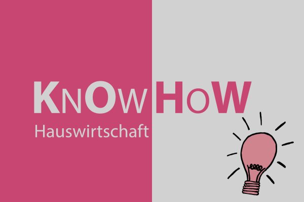 Grau-magentafarbenes Logo mit dem Titel "Know-How Hauswirtschaft"