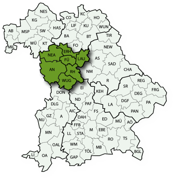 Kartenansicht von Mittelfranken