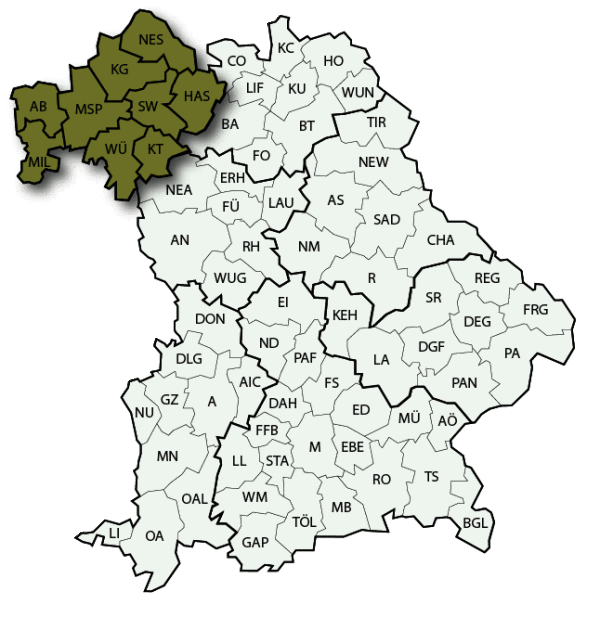 Kartenansicht von Unterfranken