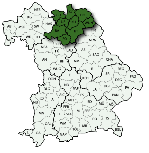 Kartenansicht von Oberfranken