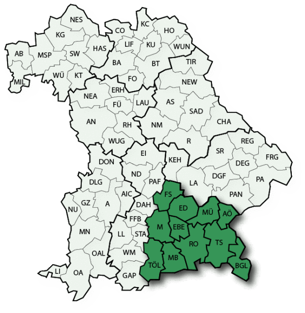 Kartenansicht von Oberbayern Ost