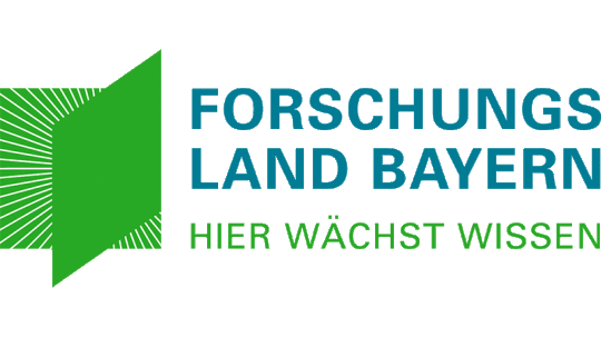 Logo und Schriftzug Forschungsland Bayern. Hier wächst Wissen