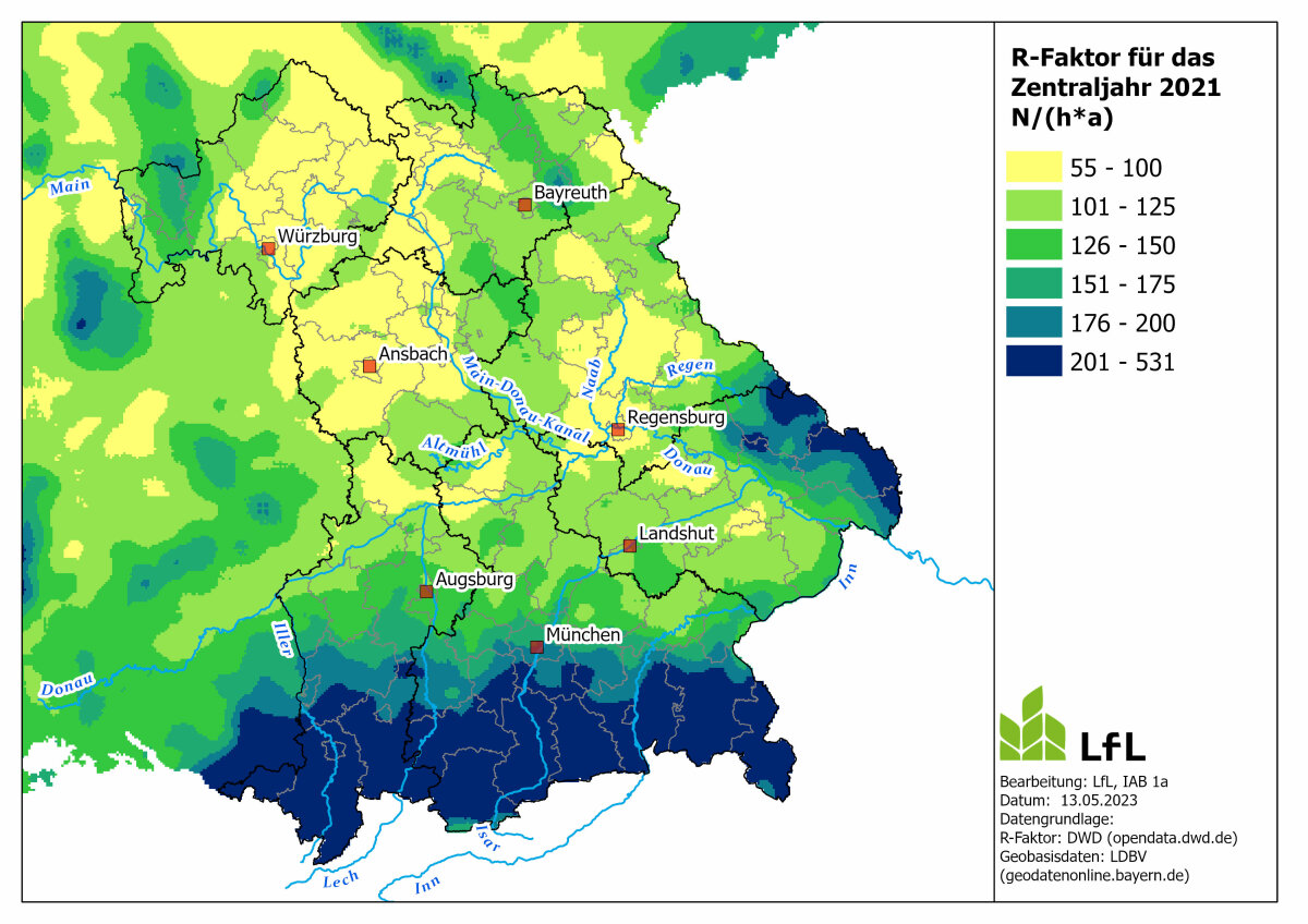 Bayernkarte mit je nach R-Faktor eingefärbten Gebieten