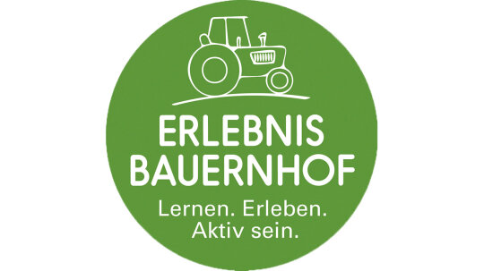 Logo und Schriftzug "Erlebnis Bauernhof. Lernen. Erleben. Aktiv sein."