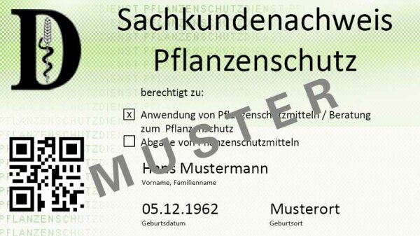 Vorderseite Karte Sachkundenachweis Pflanzenschutz