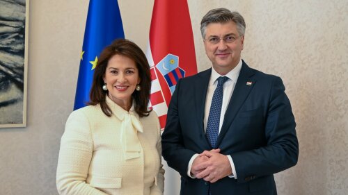 Staatsministerin Michaela Kaniber mit dem kroatischen Premierminister Andrej Plenković im Banuspalais, dem Regierungssitz in Zagreb.